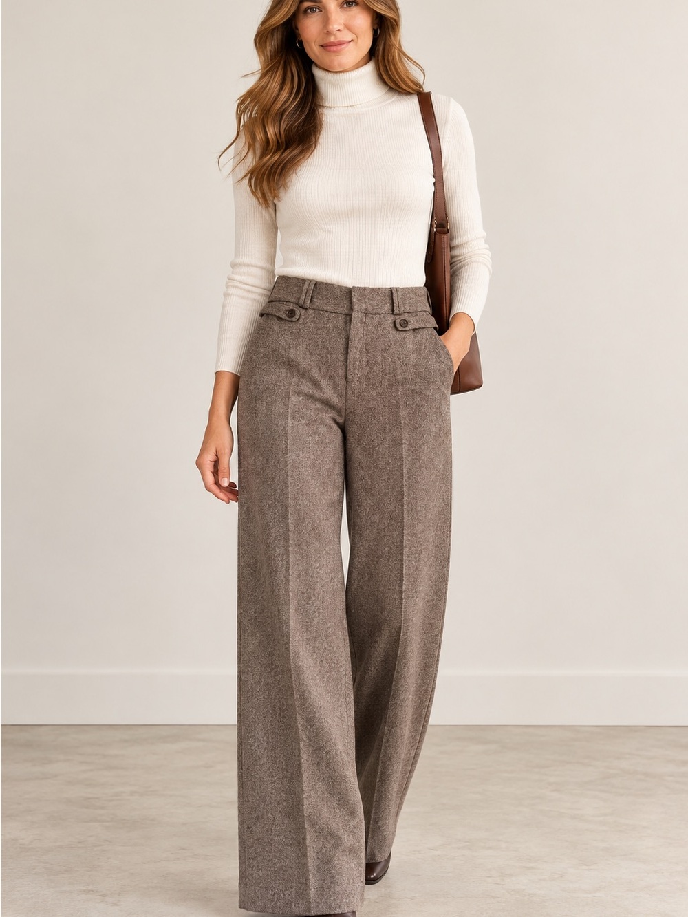 Banana Republic Wide-Leg Wool Blend Trousers in Taupe